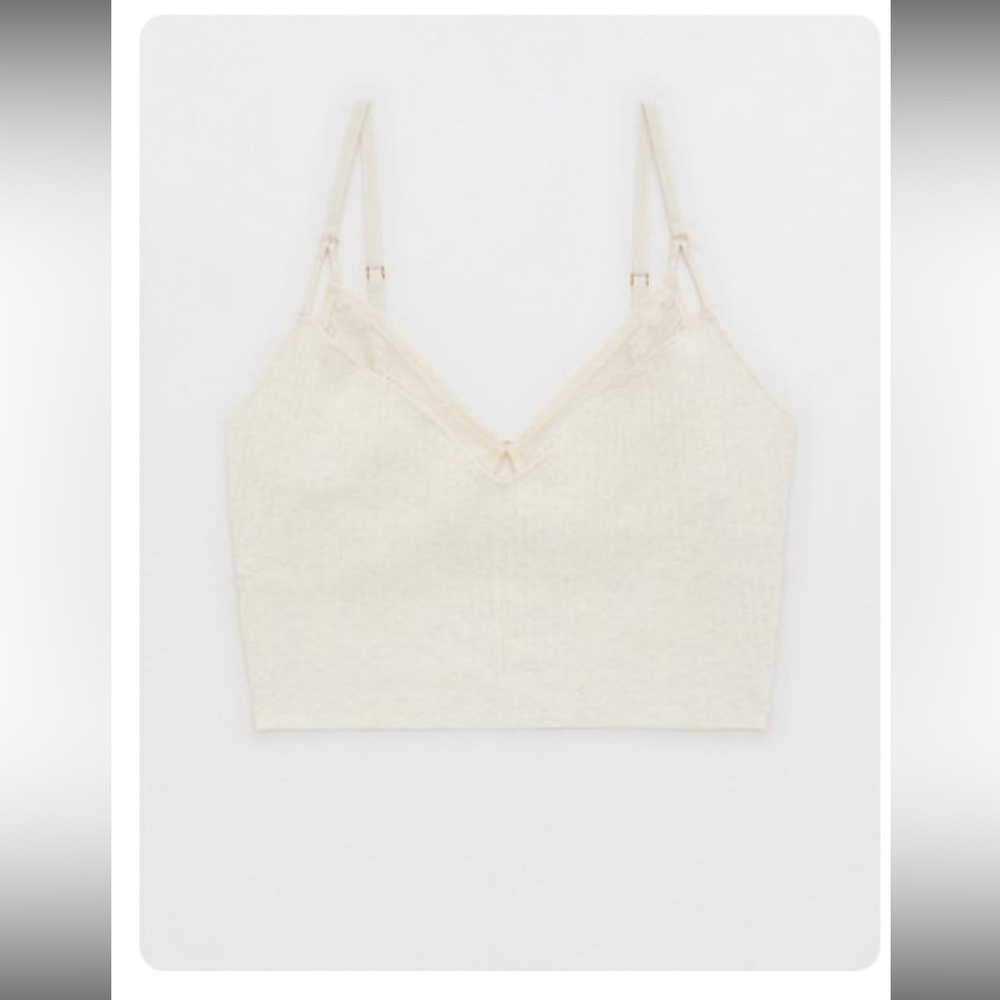 Aerie Ribbed Lace Bra Top Size XL Heather Frost